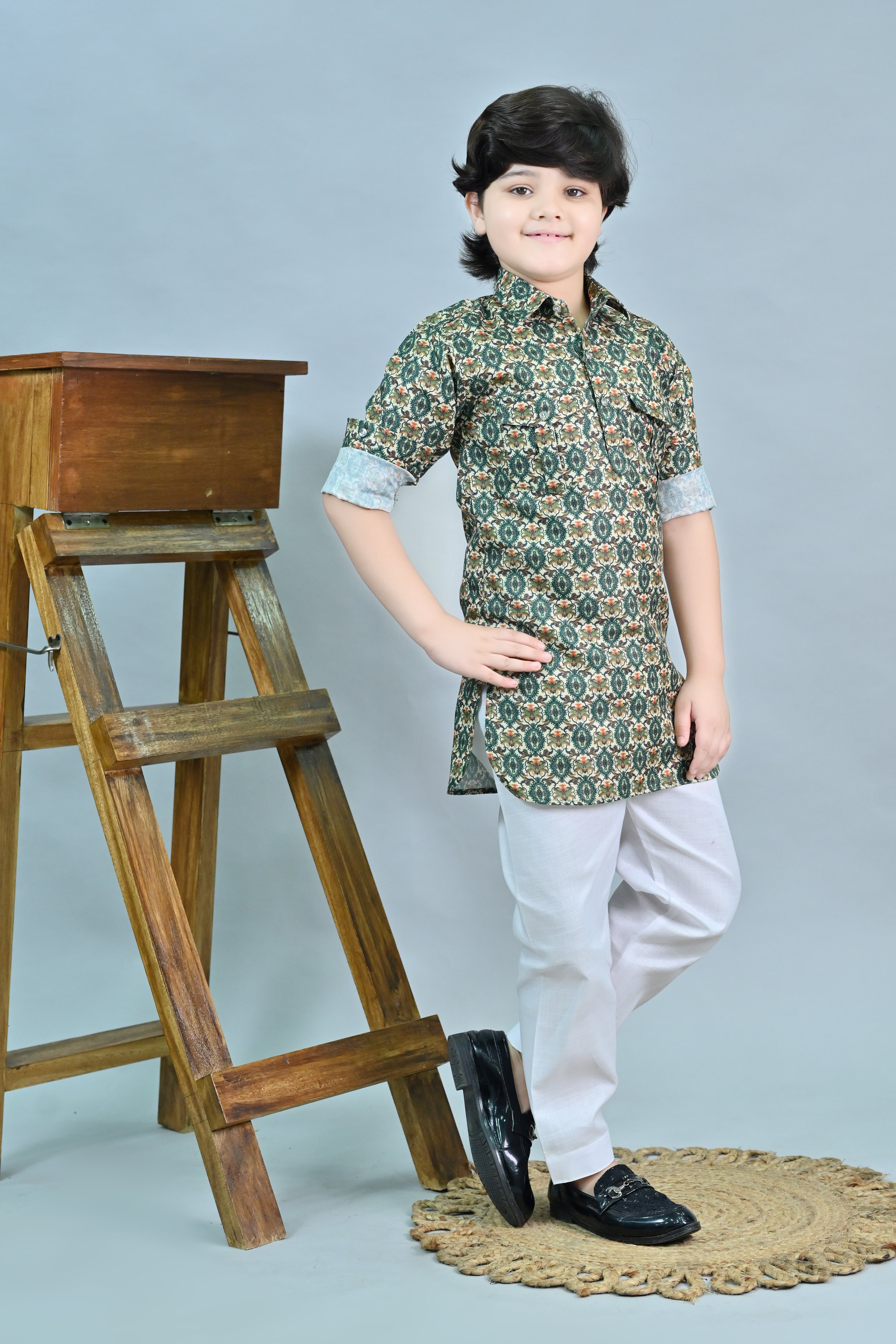 Ahhaaaa Floral Boys' Pathani Kurta Pajama Set - Eid & Ramadan Festive Wear for Kids