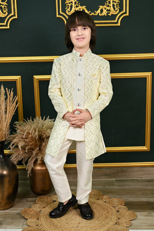 Ahhaaaa Heritage Charm Sequin-Embellished Silk Sherwani for Boys | Festive & Wedding Ethnic Outfit