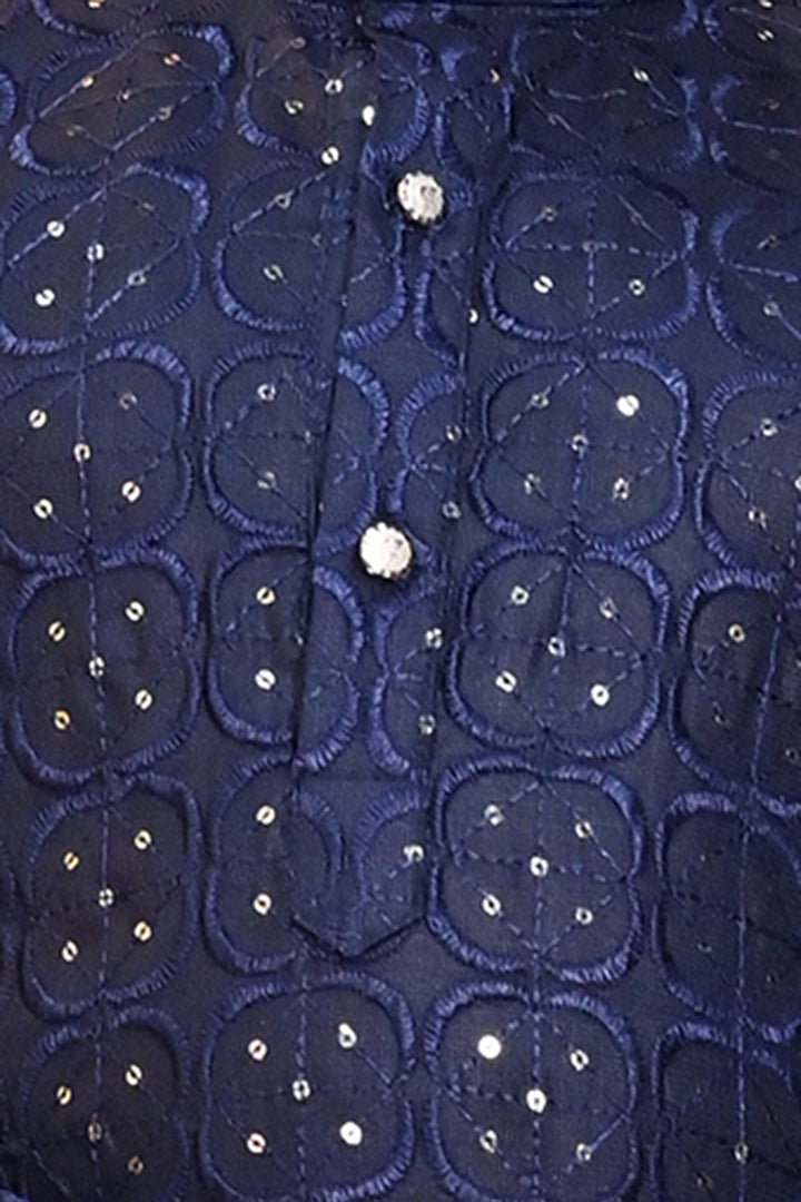 Ahhaaaa Kid's Sequin Print Embroidery Mirror Work Kurta with Pajama for Boys