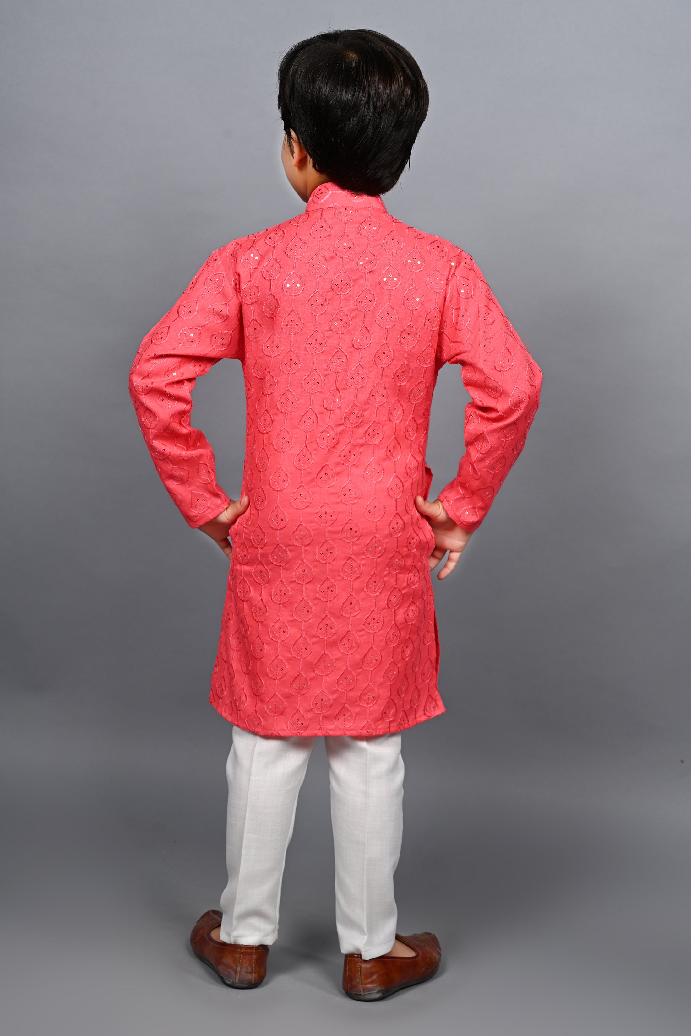 Ahhaaaa Kid's Sequin Print Embroidery Mirror Work Kurta with Pajama for Boys