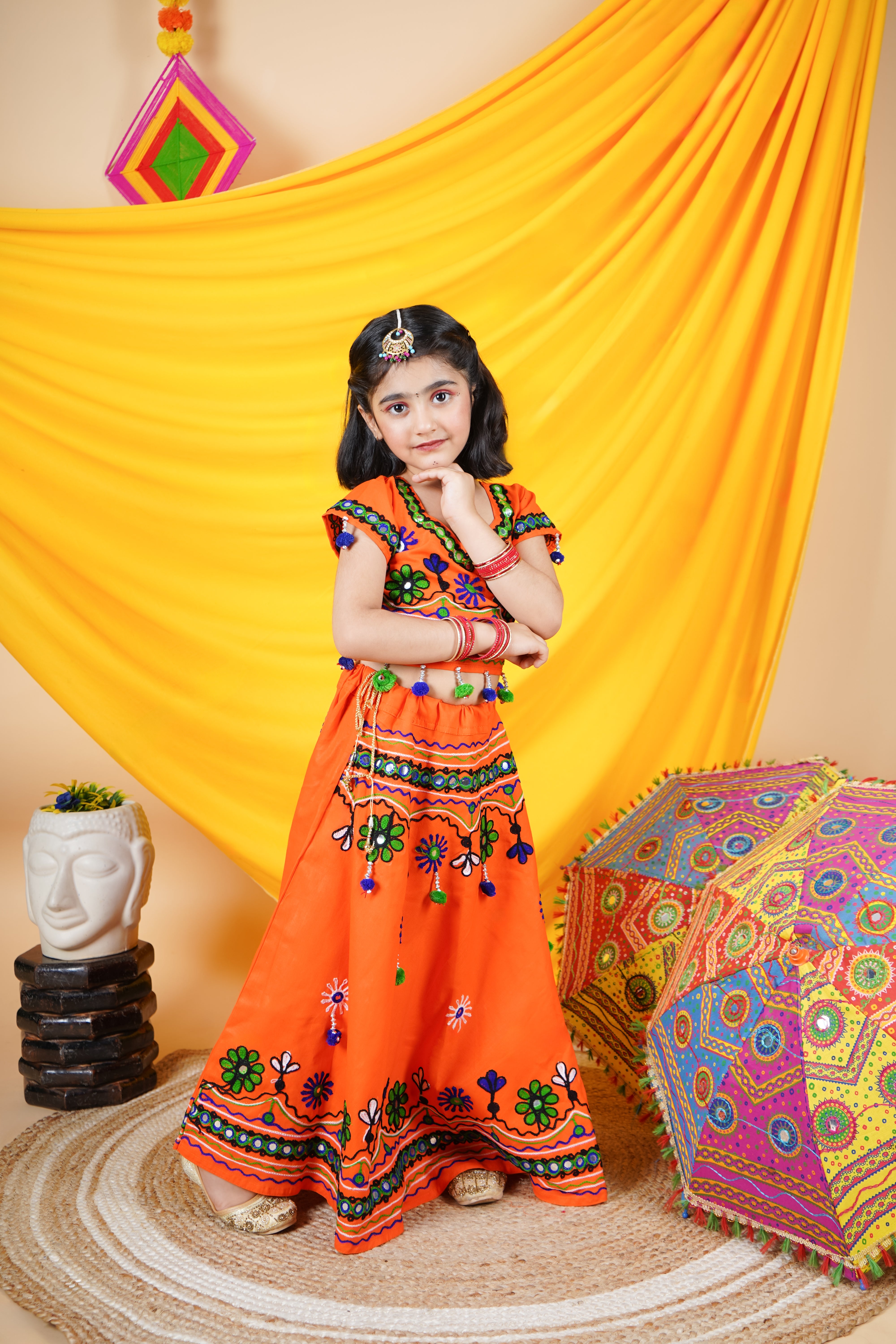 Ahhaaaa Kids Embroidered Traditional Ghoomar Lehenga Choli |Chania Cho –  ahhaaaa.com