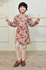 Ahhaaaa Kids Ethnic Cotton Printed Kurta Pajama Set for Boys Coffee