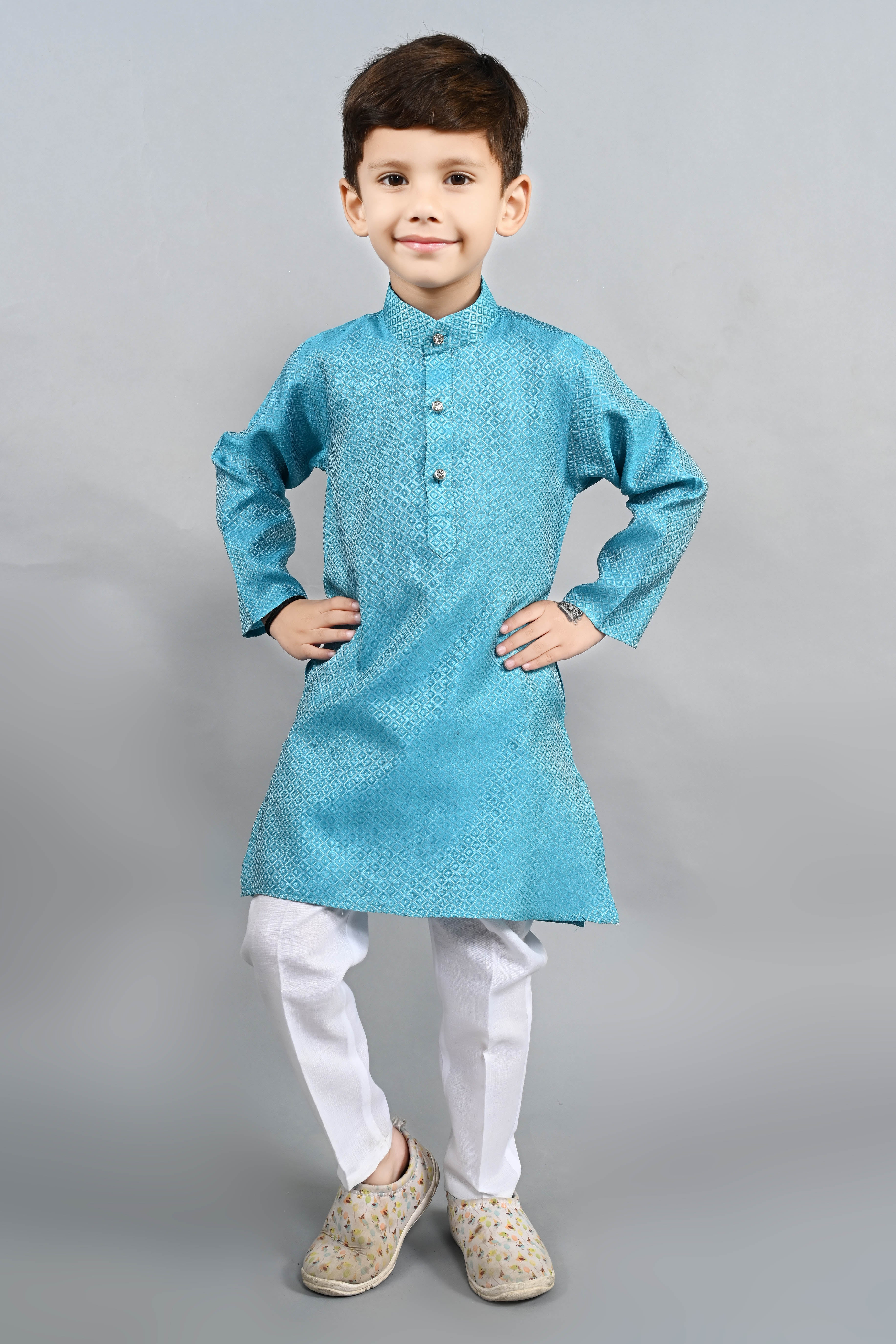 Ahhaaaa Kids Ethnic Cotton Silk Blend Boys Kurta Pyjama Set