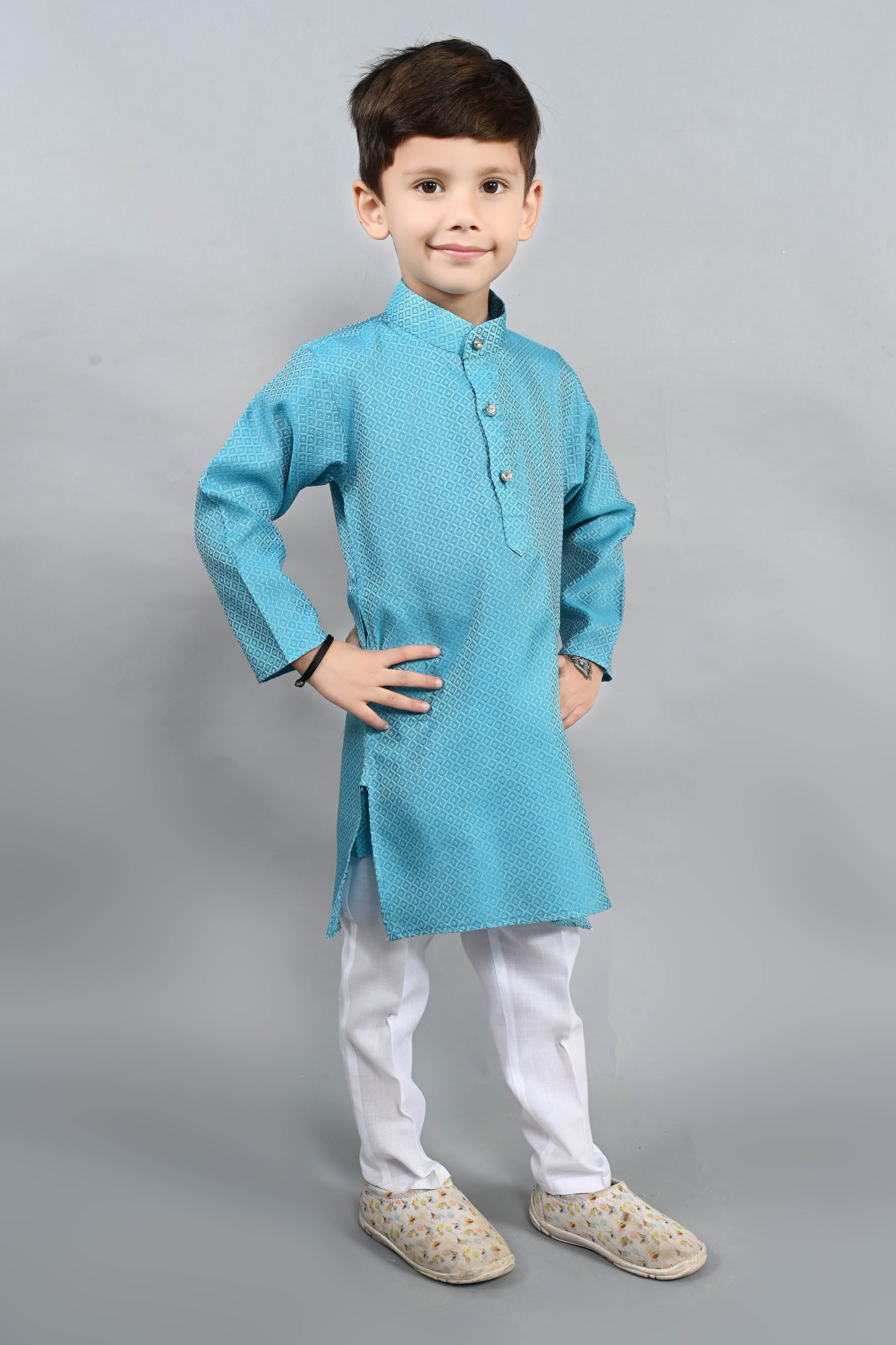 Ahhaaaa Kids Ethnic Cotton Silk Blend Boys Kurta Pyjama Set