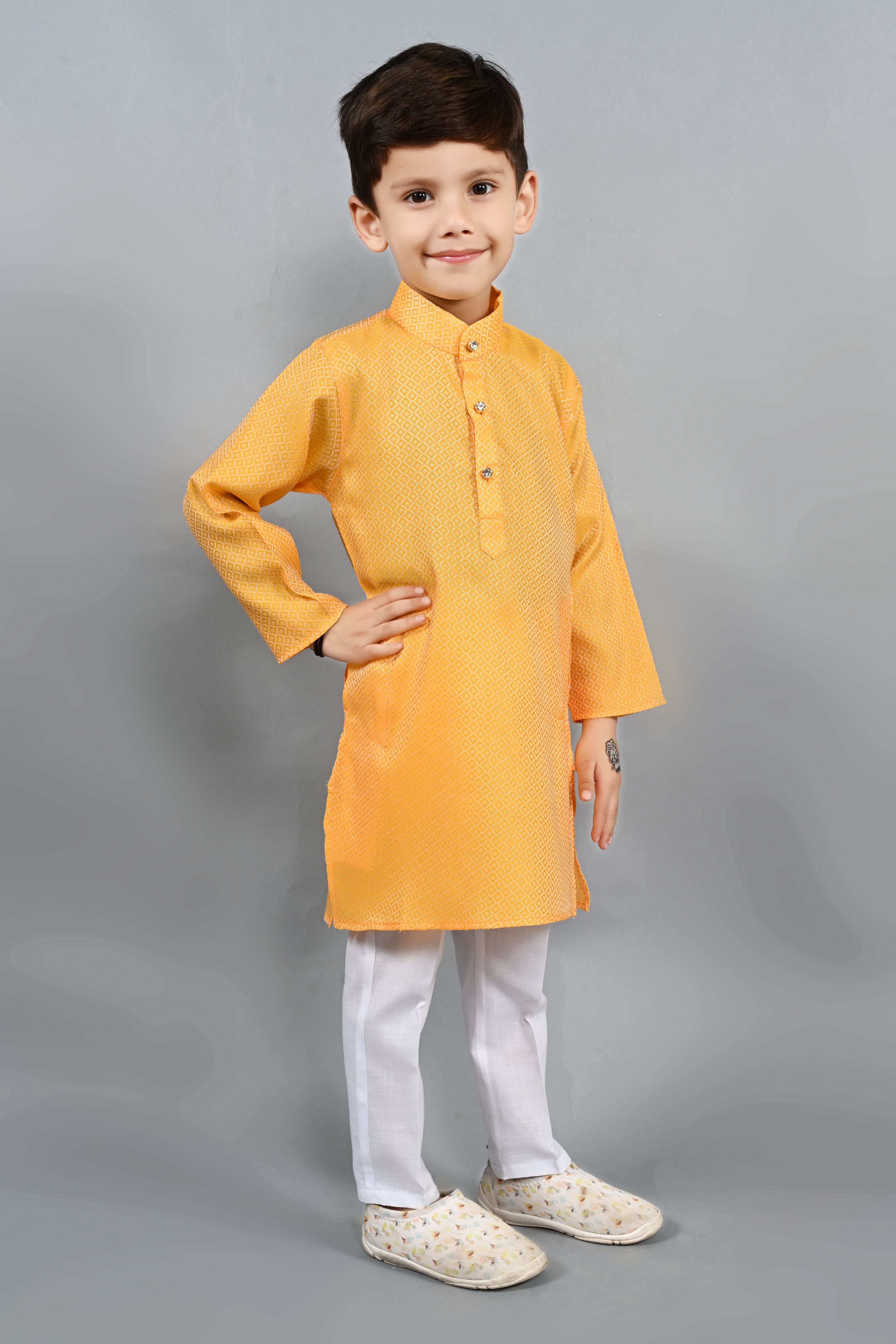 Ahhaaaa Kids Ethnic Cotton Silk Blend Boys Kurta Pyjama Set