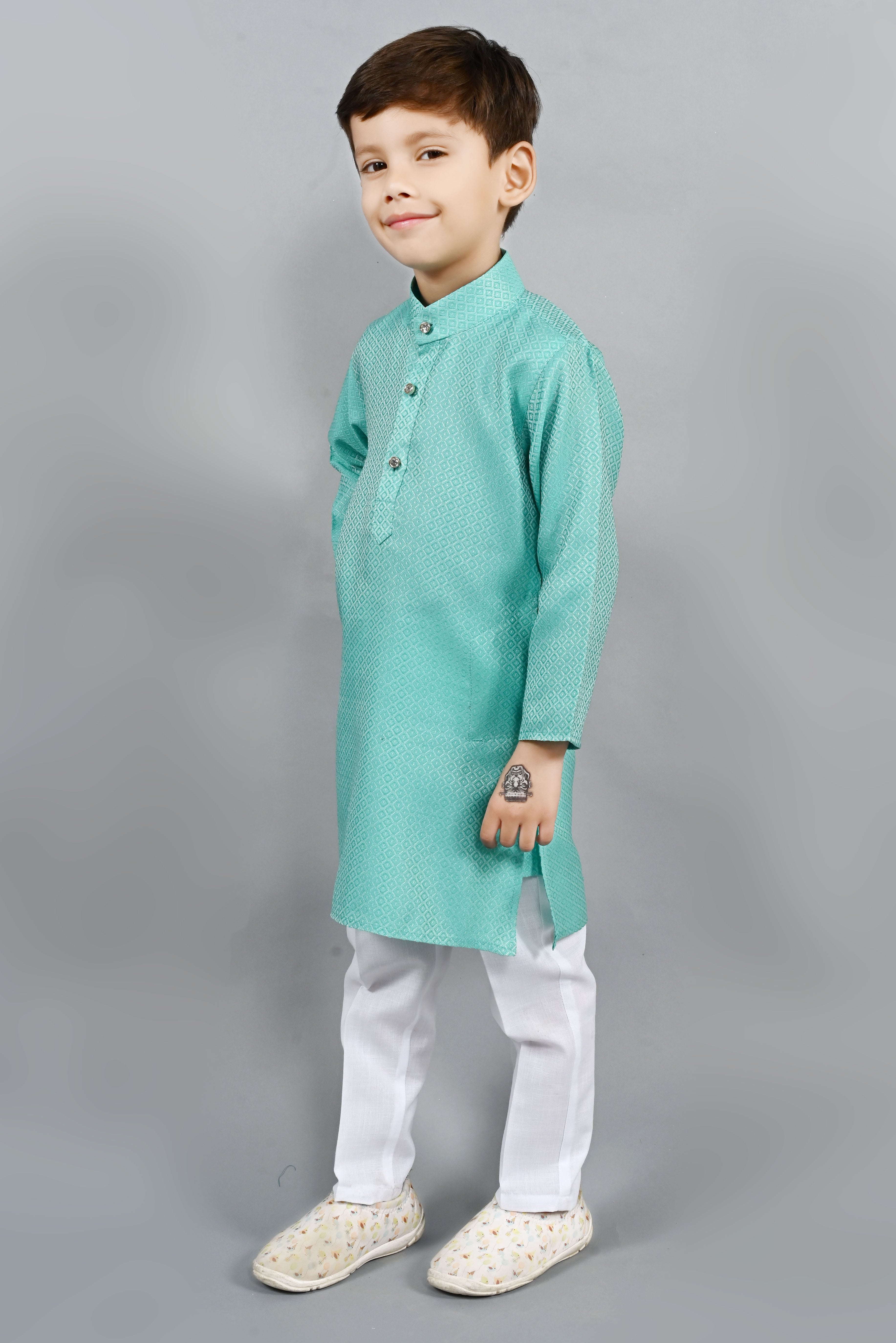 Ahhaaaa Kids Ethnic Cotton Silk Blend Boys Kurta Pyjama Set
