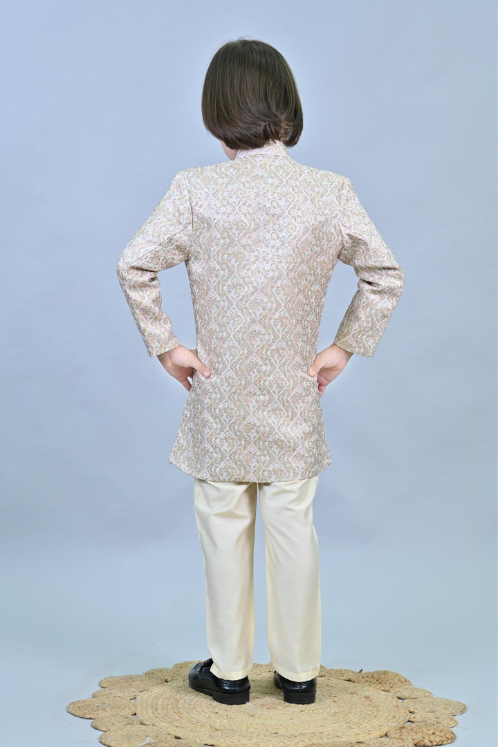 Ahhaaaa Kids Ethnic Jacquard Floral Printed Indo-Western Sherwani Set for Boys