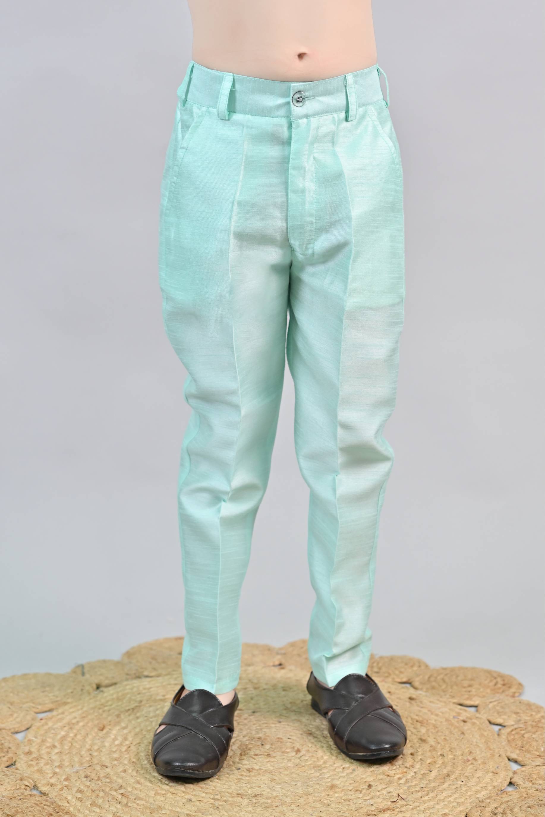 Ahhaaaa Kids Ethnic Jacquard Silk Sequin Printed Indo-Western Sherwani Set with Maala for Boys