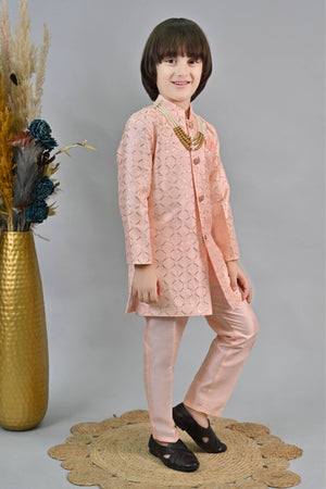 Ahhaaaa Kids Ethnic Sequin Embellished Indo-Western Kurta and Trouser Set for Boys