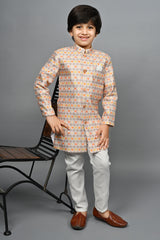 Ahhaaaa Kids Ethnic Silk Blend Indo-Western Sherwani Set For Boys 491 Mustard