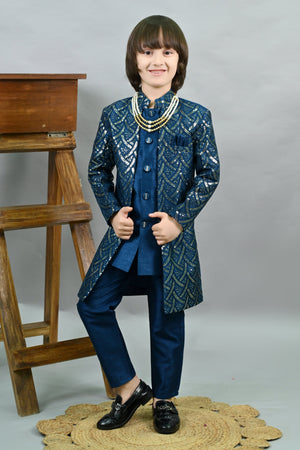 Ahhaaaa Royal Prince Sequin Embroidered Silk Blend Sherwani for Boys | Wedding & Festival Ethnic Wear