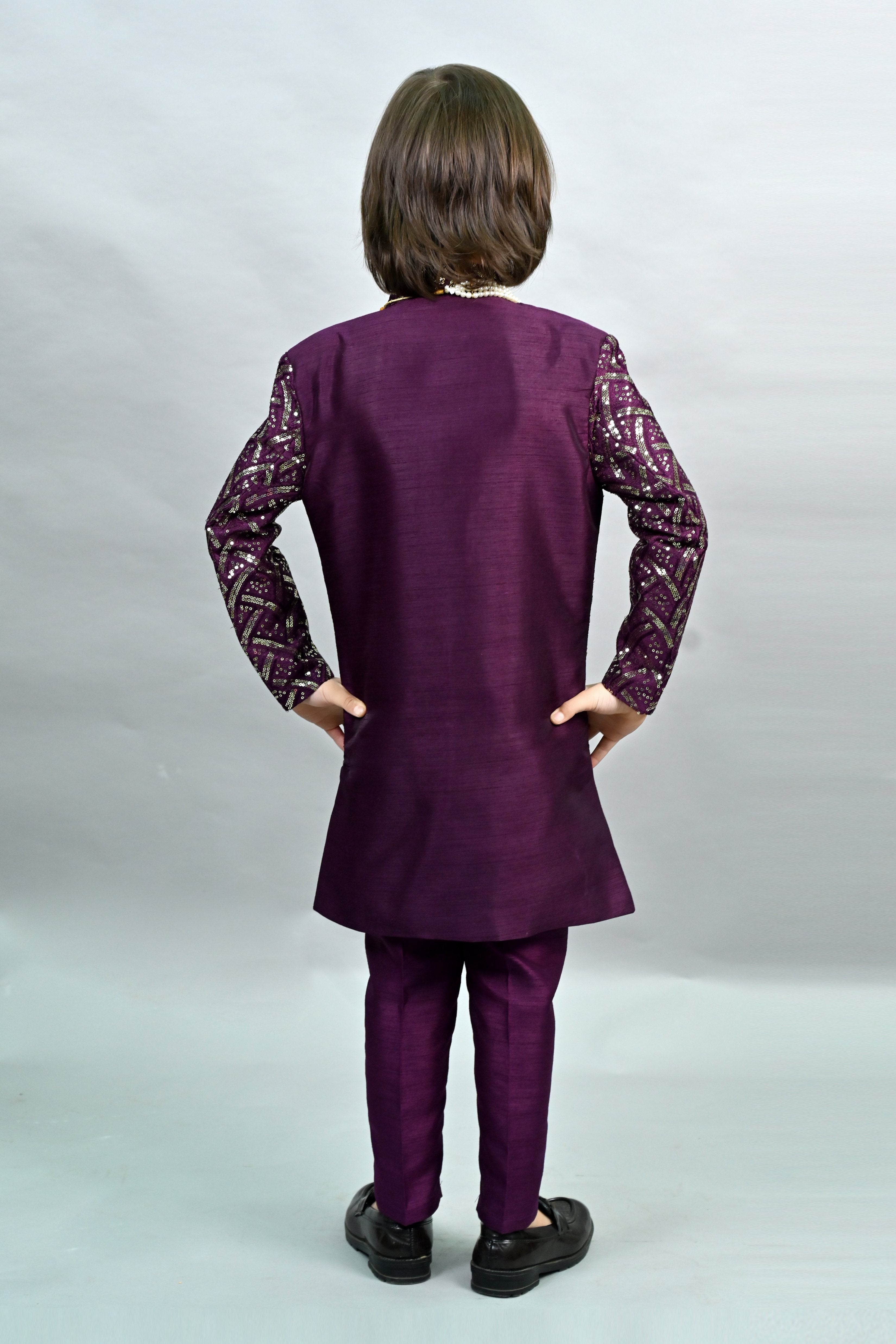 Ahhaaaa Royal Prince Sequin Embroidered Silk Blend Sherwani for Boys | Wedding & Festival Ethnic Wear