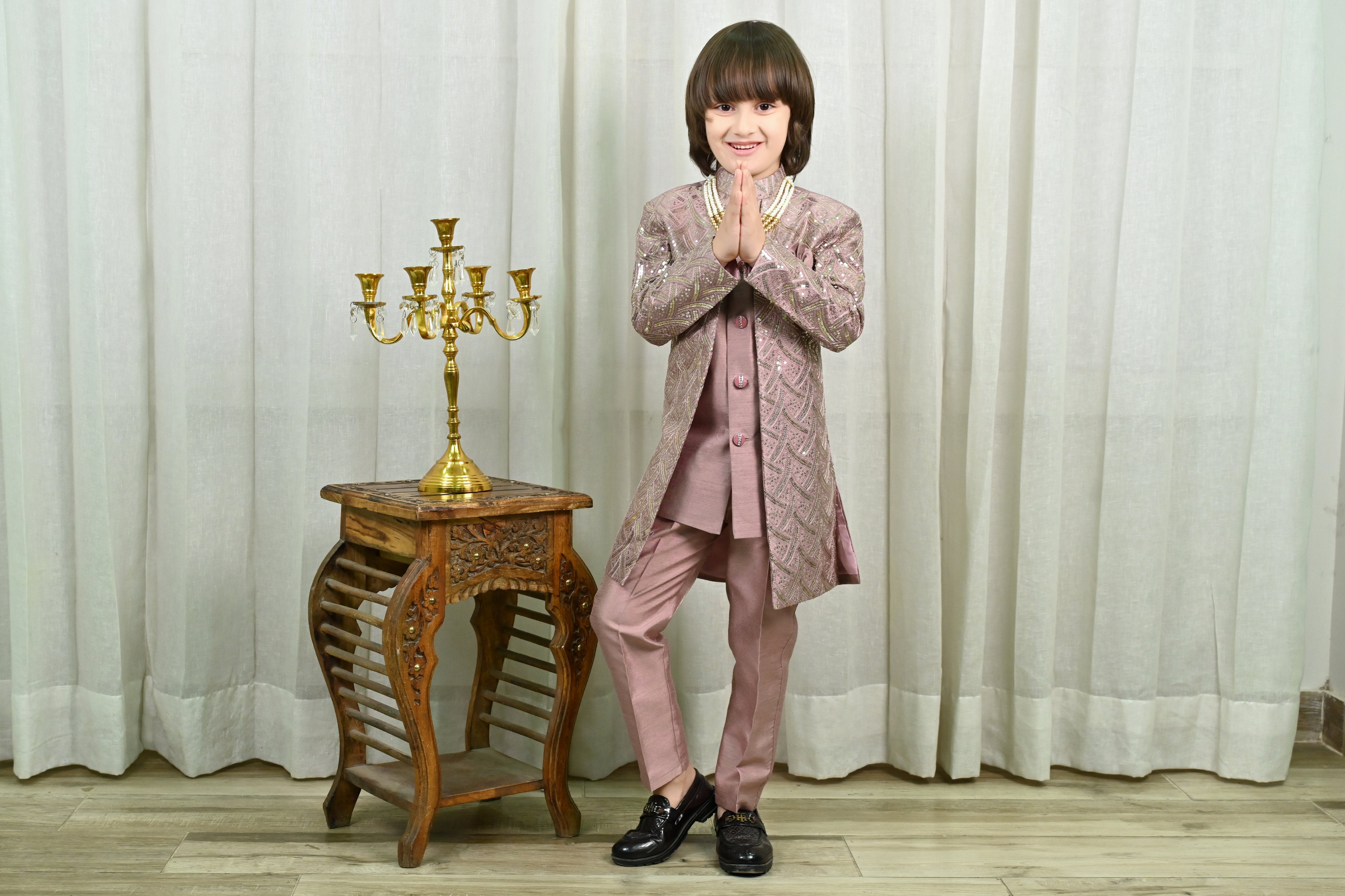 Ahhaaaa Royal Prince Sequin Embroidered Silk Blend Sherwani for Boys | Wedding & Festival Ethnic Wear