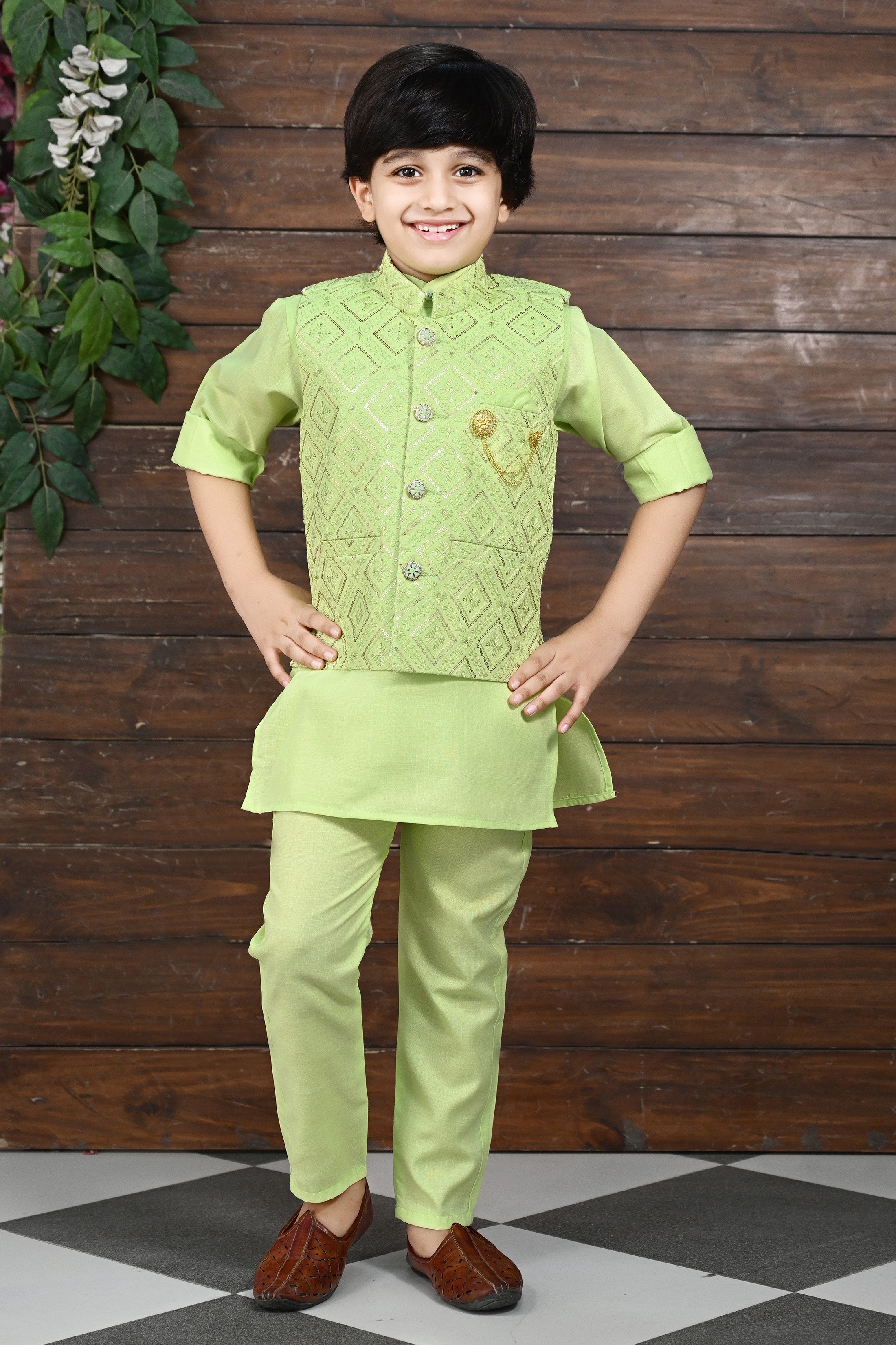 Ahhaaaa Traditional Indian Wear Bollywood Indo-Western Sherwani for Boys Green