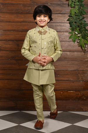 Ahhaaaa Traditional Party Wear Bollywood Style Indo-Western Sherwani for Boys Green