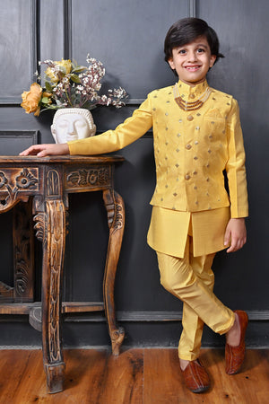 Ahhaaaa Traditional Party Wear Bollywood Style Indo-Western Sherwani for Boys Yellow
