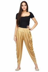 Legis Shimmer Blend Relaxed Comfortable Dhoti Pants Yoga Fitness Active Wear for Women Dance - Free Size Gold