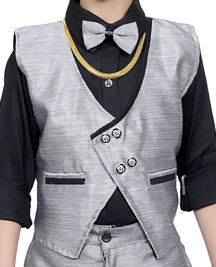 Ahhaaaa Cotton Blend Waistcoat Shirt and Trouser with Chain for Boys - ahhaaaa.com