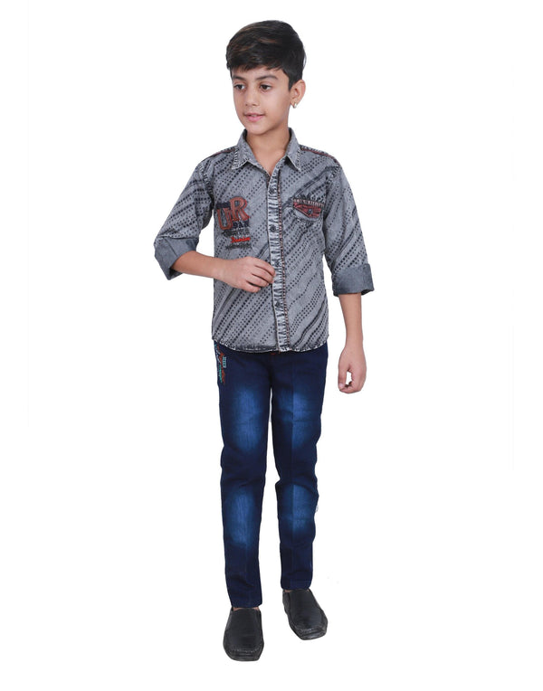 Ahhaaaa Cotton Blend Printed Shirt with Denim Pant For Boys - ahhaaaa.com