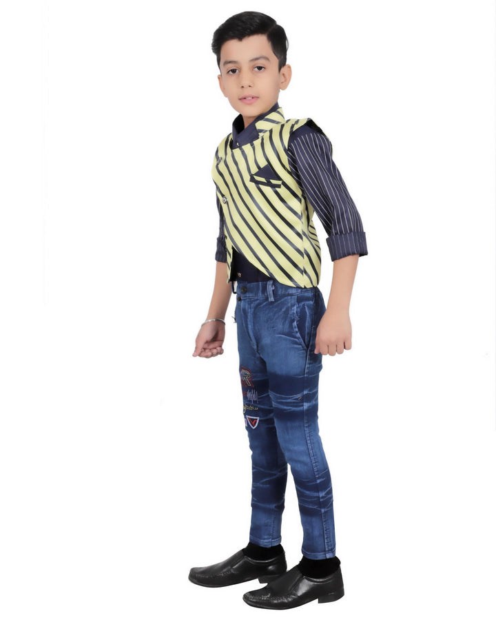 Ahhaaaa Kids Cotton Blend Waistcoat Shirt and Pant for Boys - ahhaaaa.com