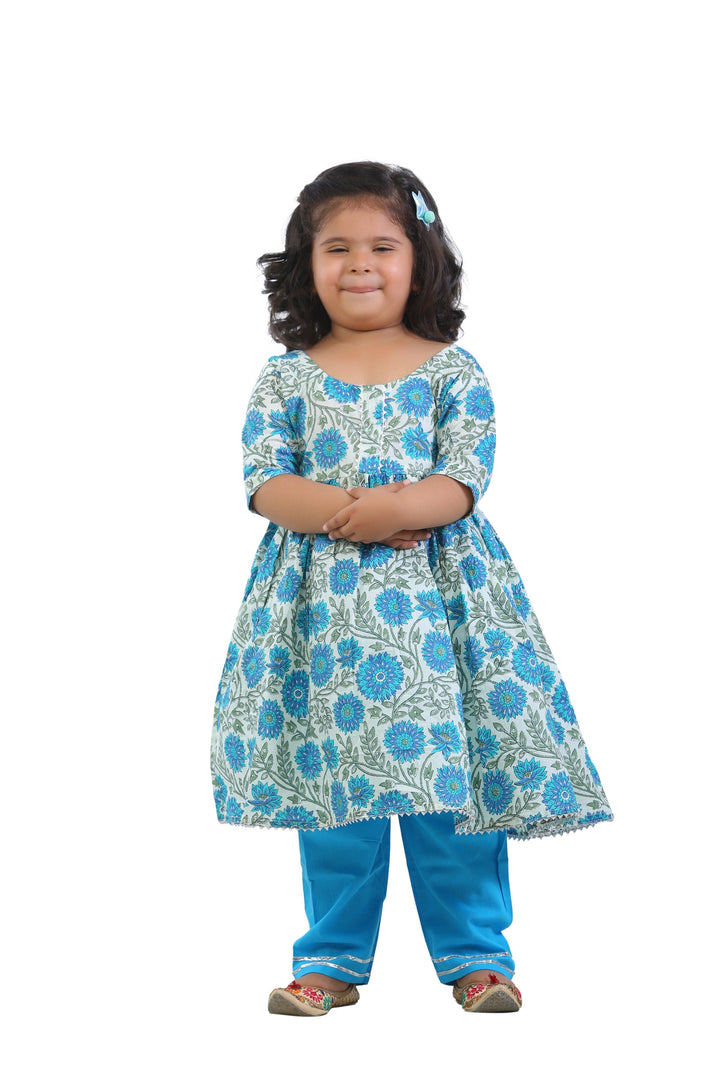 Ahhaaaa Kids Ethnic Cotton Floral Print Anarkali Kurti and Soild Pant For Girls - ahhaaaa.com