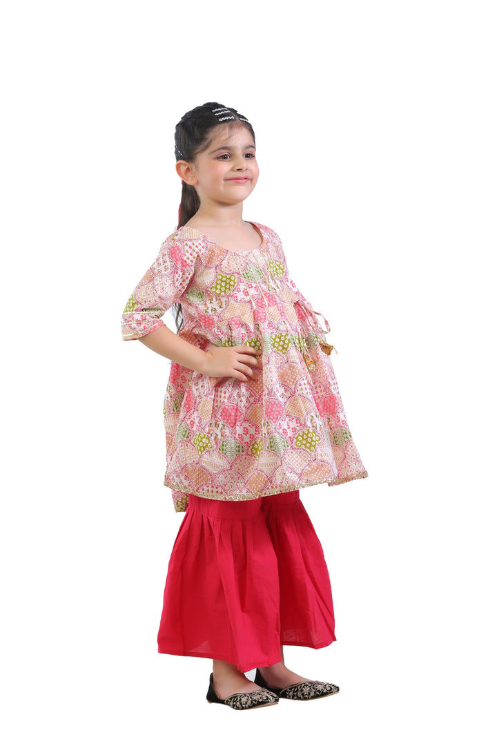 Ahhaaaa Kids Ethnic Cotton Floral Print Anarkali Kurti and Sharara For Girls - ahhaaaa.com