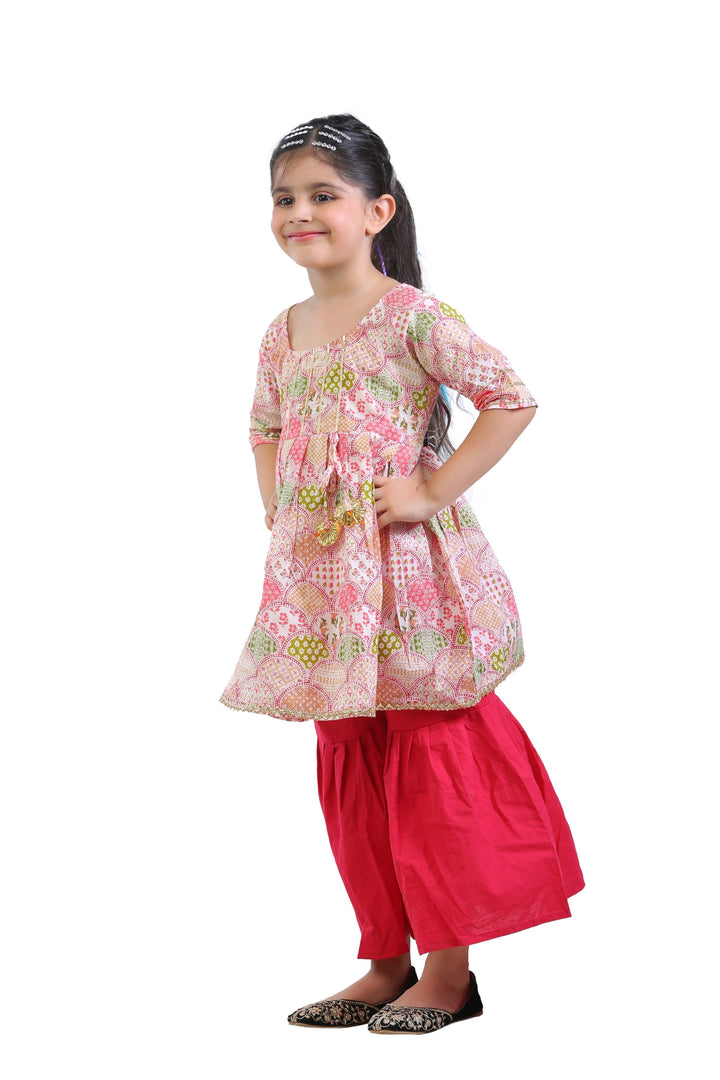 Ahhaaaa Kids Ethnic Cotton Floral Print Anarkali Kurti and Sharara For Girls - ahhaaaa.com