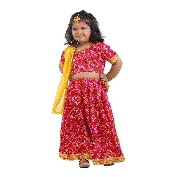 Ahhaaaa Kids Ethnic Cotton Bandhani Print Radha Dress Lehenga Choli Chania Choli Set For Baby Girls - ahhaaaa.com