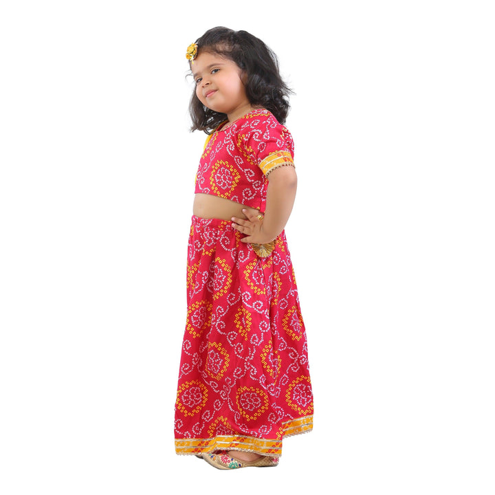 Ahhaaaa Kids Ethnic Cotton Bandhani Print Radha Dress Lehenga Choli Chania Choli Set For Baby Girls - ahhaaaa.com