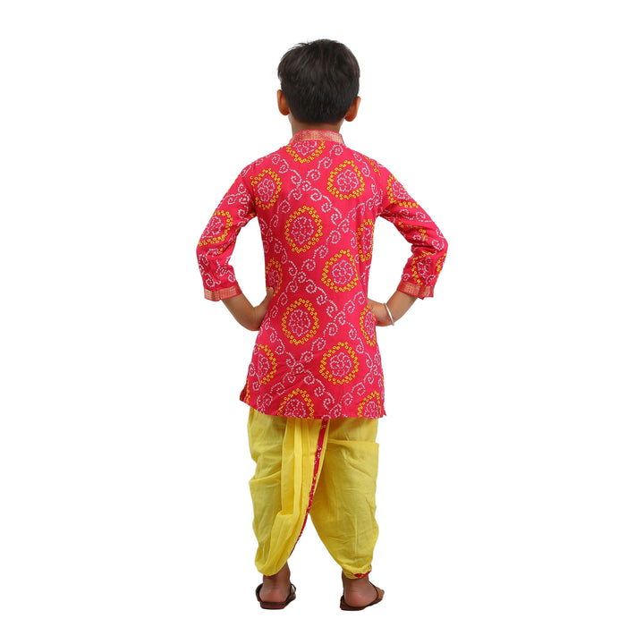 Ahhaaaa Kids Ethnic Cotton Bandhani Printed Kurta Dhoti Pant Set For Boys - ahhaaaa.com