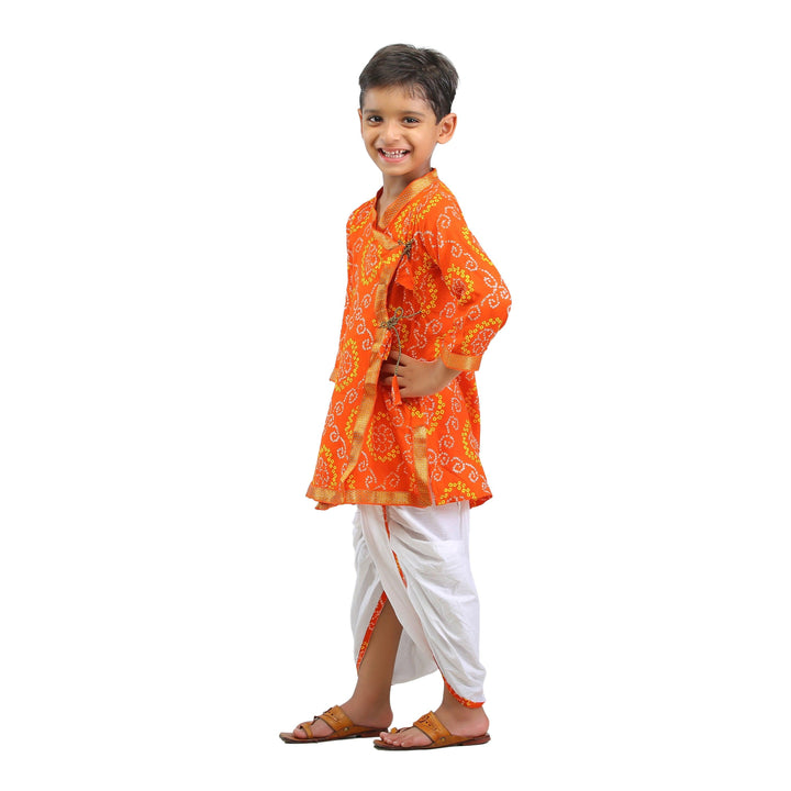 Ahhaaaa Kids Ethnic Cotton Bandhani Printed Kurta Dhoti Pant Set For Boys - ahhaaaa.com