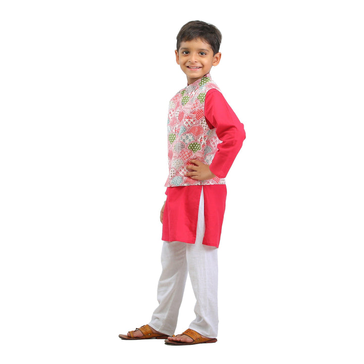 Ahhaaaa Kids Ethnic Cotton Floral Printed Waistcoat with Kurta Pajama Set For Boys - ahhaaaa.com