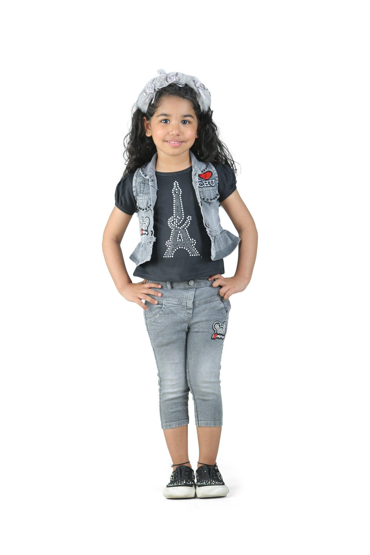 Ahhaaaa Kids Clothing Cotton Top and Denim Jacket with Jeans Set for Baby Girls - ahhaaaa.com