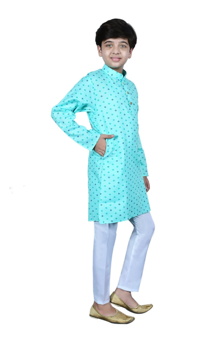 Ahhaaaa Kids Ethnic Cotton Printed Kurta Pyjama Set For Boys - ahhaaaa.com