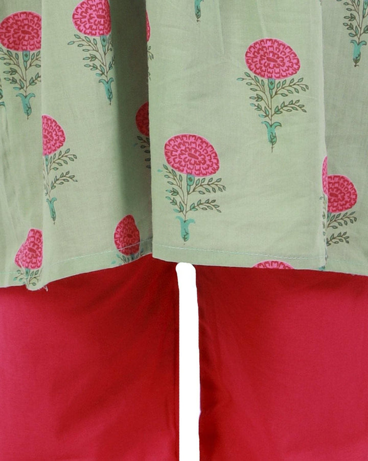 Ahhaaaa Cotton Floral Print Sleeveless Kurti-Pajama Set for Girls - ahhaaaa.com