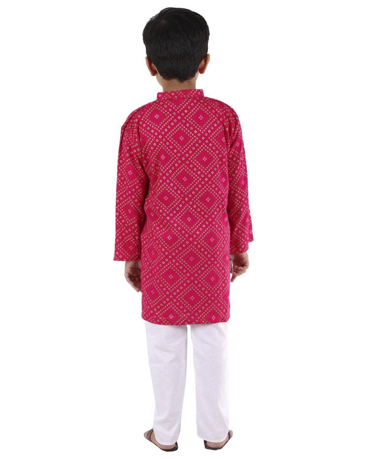 Ahhaaaa Kids Ethnic Cotton Bandhani Printed Kurta Pajama Set For Boys - ahhaaaa.com