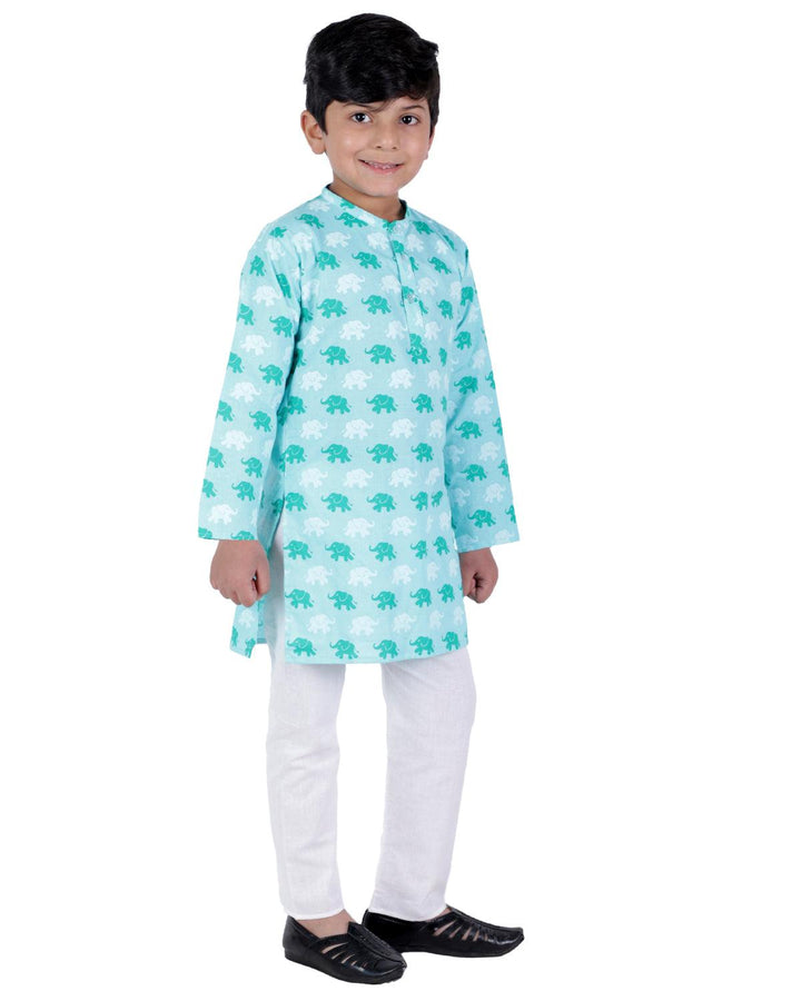 Ahhaaaa Kids Ethnic Cotton Elephant Print Kurta Pajama Set For Boys - ahhaaaa.com