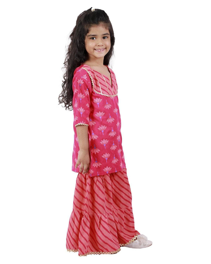 Ahhaaaa Cotton Jaipuri Floral Print Kurti-Sharara Leheriya For Baby Girls - ahhaaaa.com