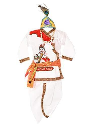 Ahhaaaa Velvet Cotton Krishna Dress Handicraft Kurta with Dhoti Pant for Boys - ahhaaaa.com