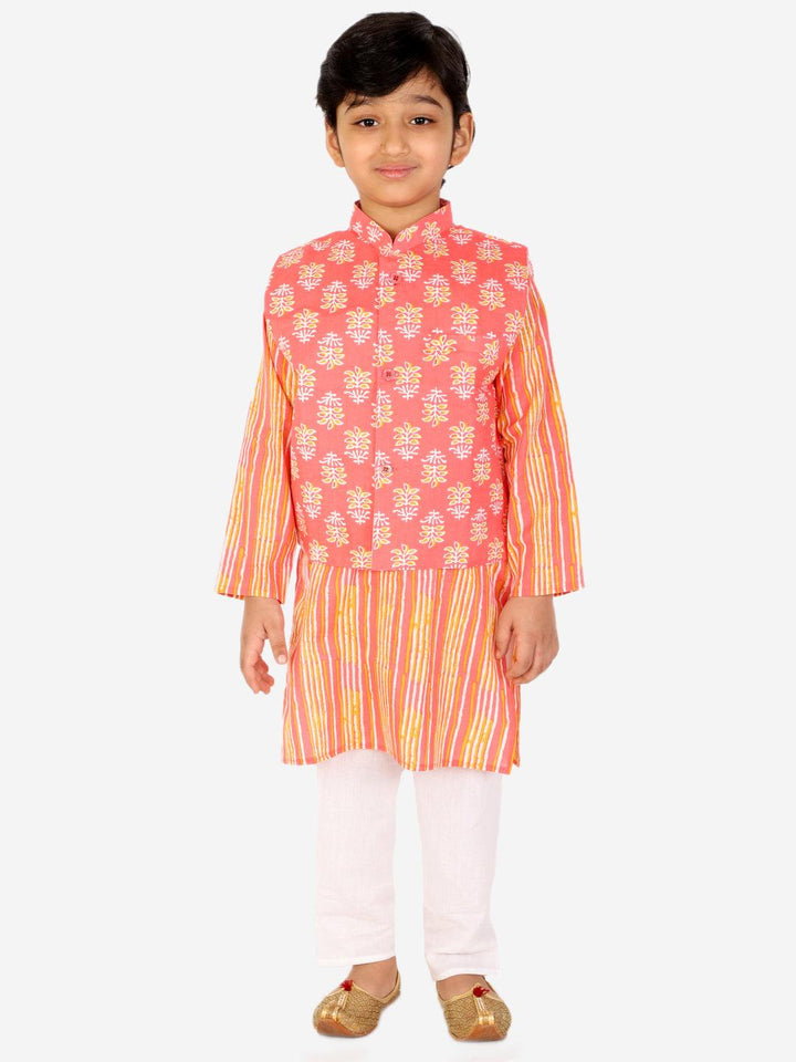 Ahhaaaa Kids Ethnic Cotton Kurta Pyjama with Waistcoat Set for Boys - ahhaaaa.com