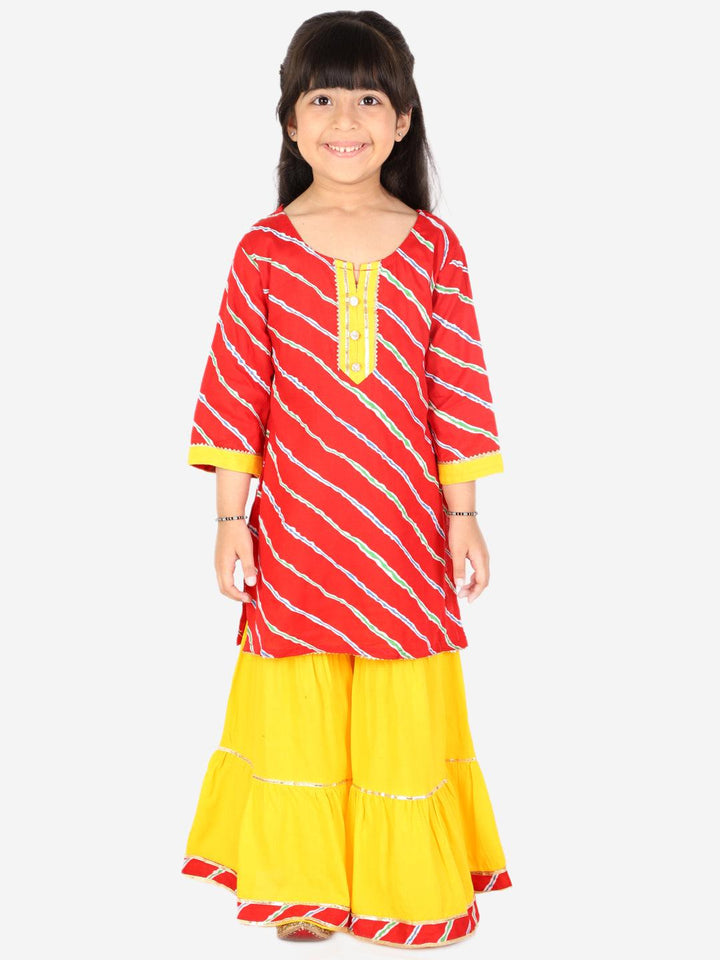 Ahhaaaa Kids Ethnic Cotton Jaipuri Printed Kurti with Sharara Set for Baby Girls Red