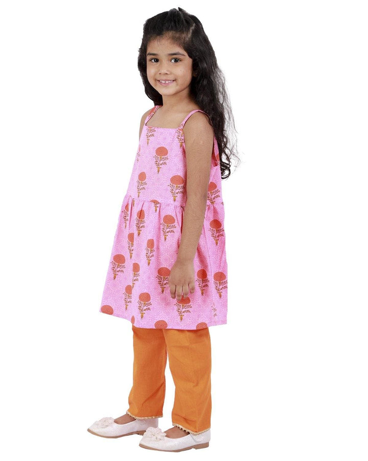 Ahhaaaa Cotton Floral Print Sleeveless Kurti-Pajama Set for Girls - ahhaaaa.com