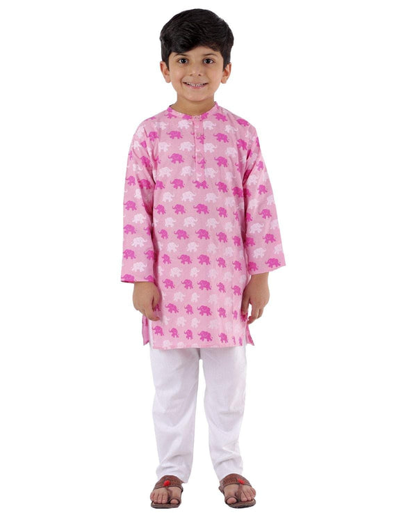 Ahhaaaa Kids Ethnic Cotton Elephant Print Kurta Pajama Set For Boys - ahhaaaa.com