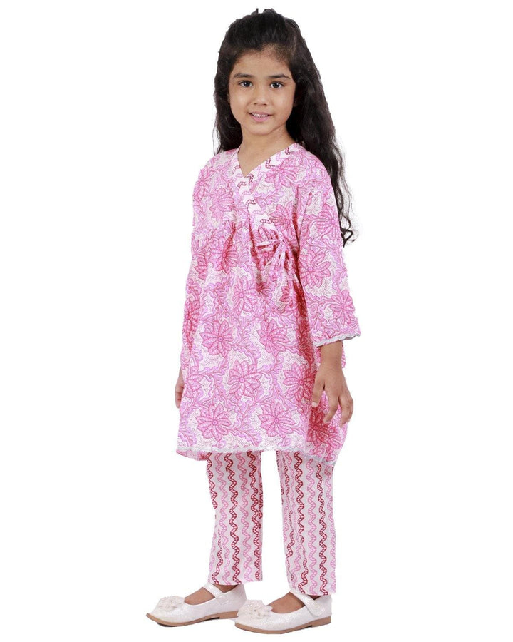Ahhaaaa Cotton Floral Print Angrekha Kurti-Pajama Set for Girls - ahhaaaa.com