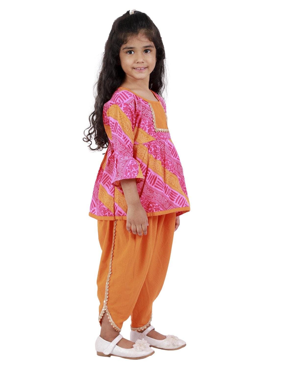 Buy Pink Kalidar Kurti With Layered Sharara onlineKaragiri