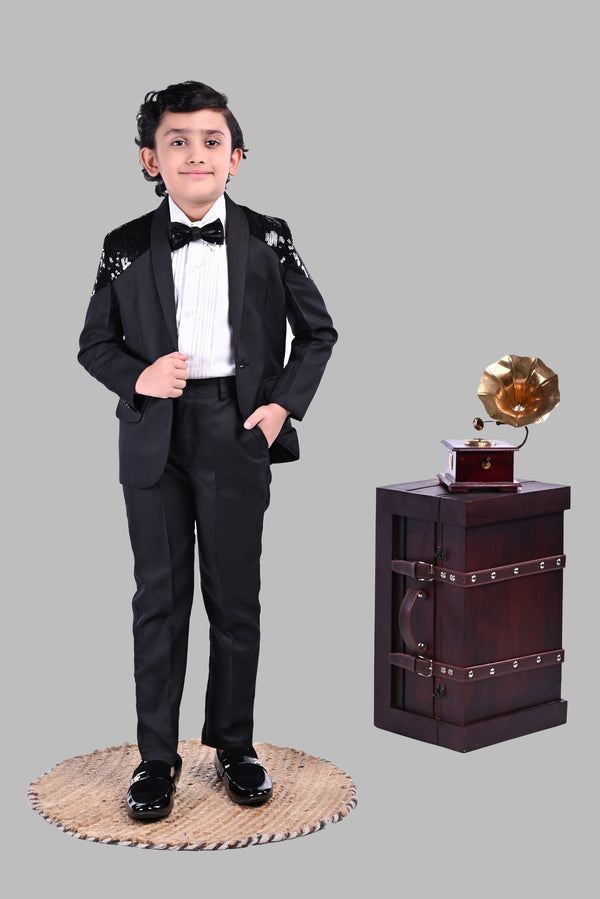Ahhaaaa Boys Tuxedo with Vest, Shirt, and Bow Tie – Black or White