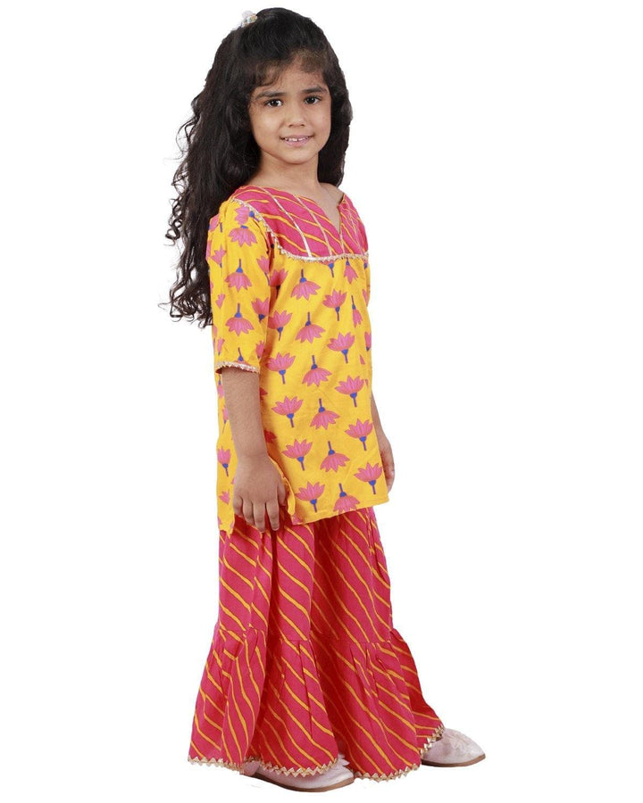 Ahhaaaa Cotton Jaipuri Floral Print Kurti-Sharara Leheriya For Baby Girls - ahhaaaa.com