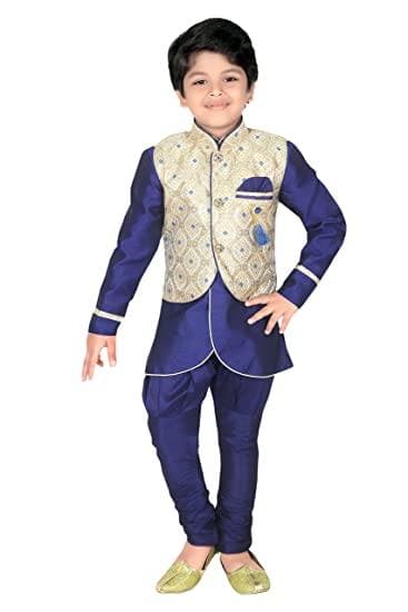 Ahhaaaa Kids Indian Ethnic Waistcoat Kurta and Breaches Set for Boys - ahhaaaa.com
