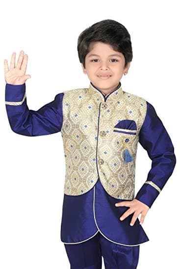 Ahhaaaa Kids Indian Ethnic Waistcoat Kurta and Breaches Set for Boys - ahhaaaa.com