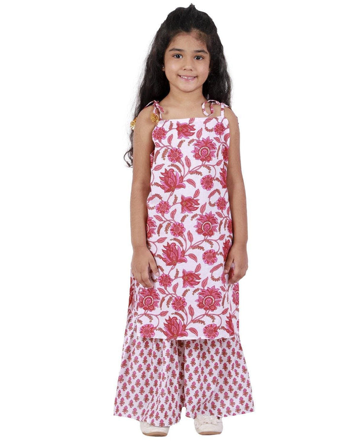 Ahhaaaa Cotton Floral Print Sleeveless Kurti-Sharara Set for Girls - ahhaaaa.com